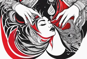 Deux main entrelacé par un fil rouge et une goutte d eau tattoo idea