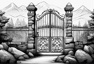 A piece of rock with a gate on it tattoo idea