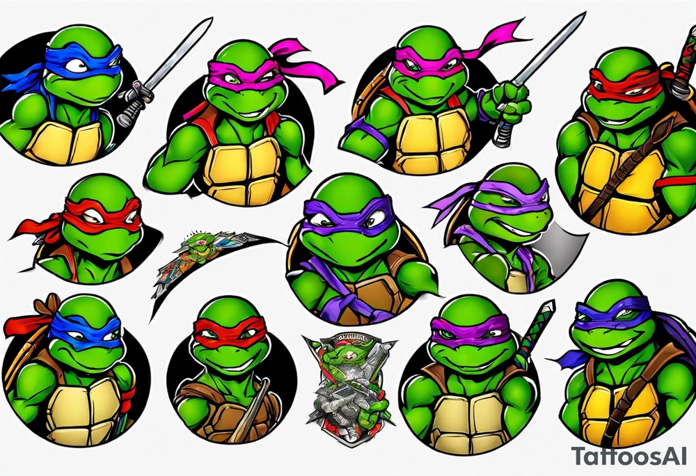 teenage mutant ninja turtles fighting sleeve tattoo idea