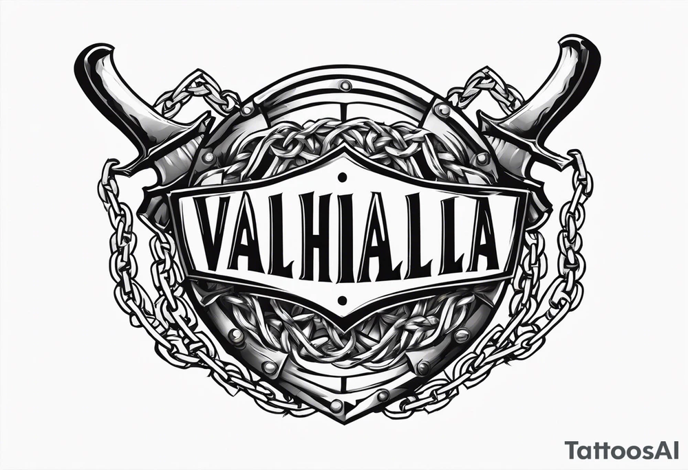 Valhalla round shield axe barbed wire chains tattoo idea