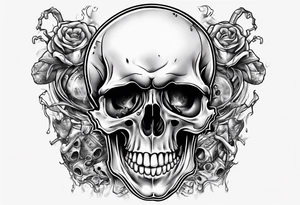 A smiling looking to the left scull inside the glass with alcohol and piece of lime tattoo idea