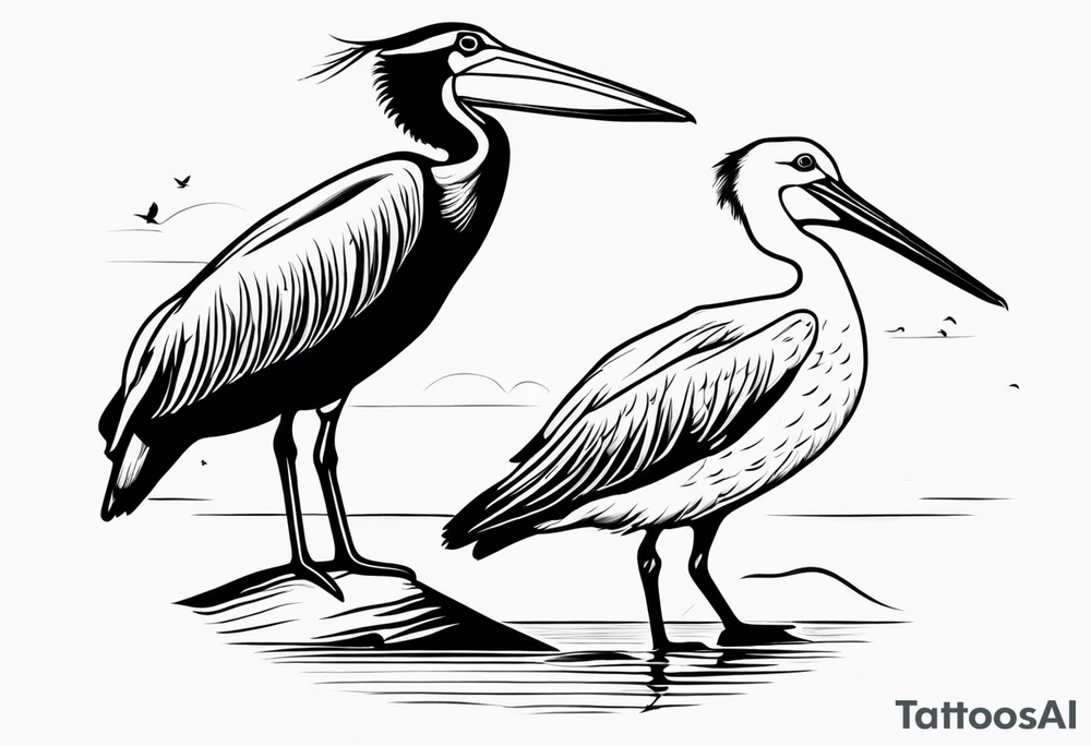 pelican and sandpiper, simple, dainty, realistic tattoo idea