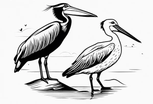 pelican and sandpiper, simple, dainty, realistic tattoo idea