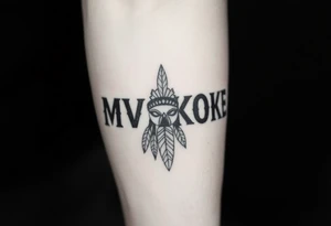 “MVSKOKE” shaded with Native American print tattoo idea