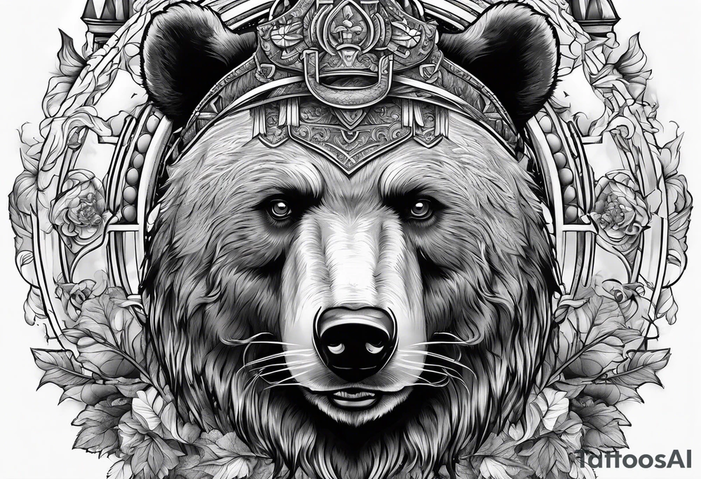 bear and helm on forearm tattoo idea