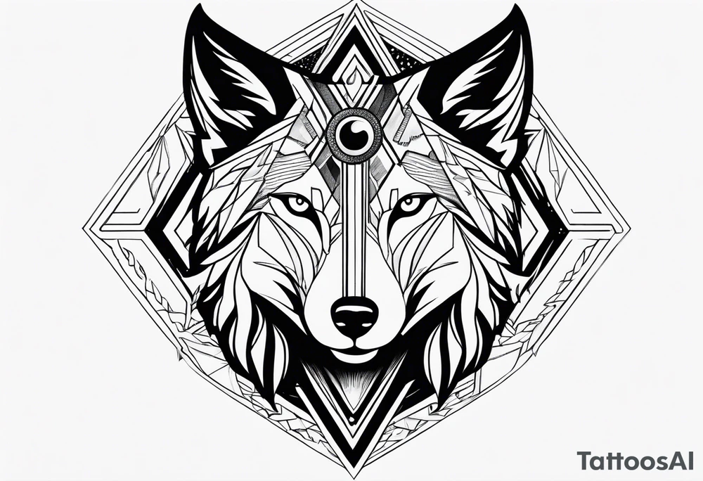 Futuristic design for Virgo and wolves tattoo idea