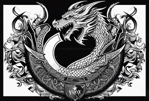 Valhalla word sword shield dragon axe tattoo idea