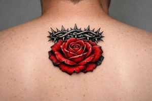 Red rose, no stem, leaves , American traditional style
Put something on top like a crown shaped thorns tattoo idea