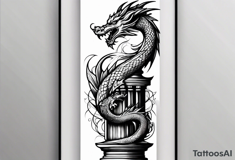 Small dragon on column tattoo idea
