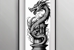 Small dragon on column tattoo idea