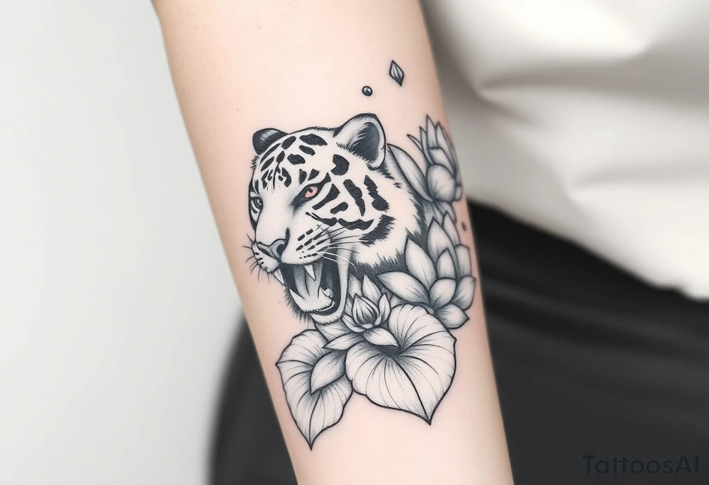 fierce tiger emerging through blooming lotus flowers in mist tattoo idea fierce tiger emerging through blooming lotus flowers in mist tattoo idea