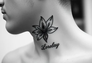 Crea un diseño significativo sobre la flor de bayahibe egipcia y que tenga el nombre escrito por de bajo del diseño el nombre de mi hermana Lorelay para la parte baja del bíceps tattoo idea