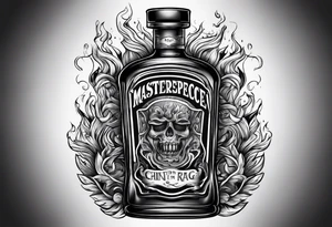 Flaming rag in whiskey bottle tattoo idea
