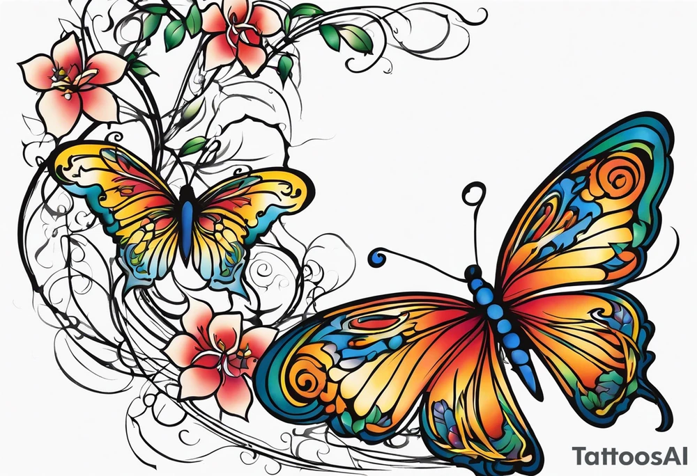 444 tattoo intertwine with vines and a butterfly tattoo idea