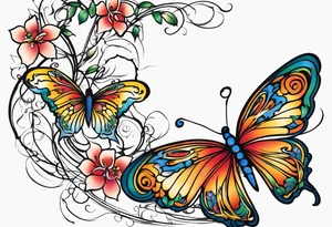 444 tattoo intertwine with vines and a butterfly tattoo idea