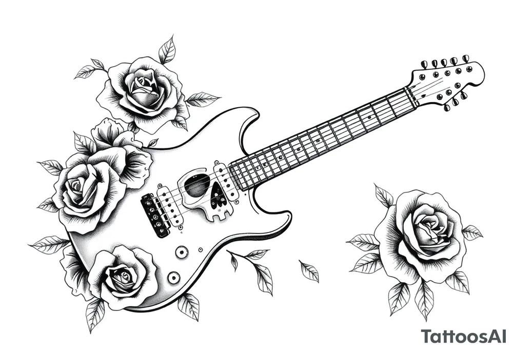 Electric guitar with lots skulls and roses tattoo idea