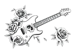 Electric guitar with lots skulls and roses tattoo idea