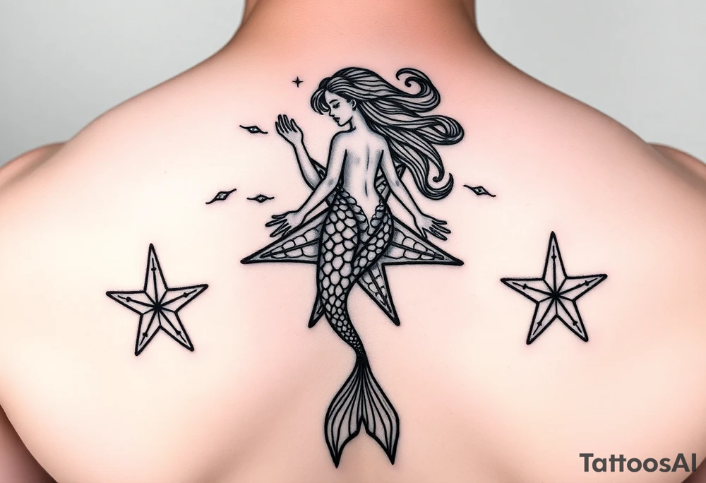Mermaid in a lagoon sea star bra tattoo idea