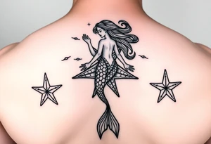 Mermaid in a lagoon sea star bra tattoo idea