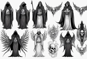 handsome asian grim reaper cloak with wings tattoo idea