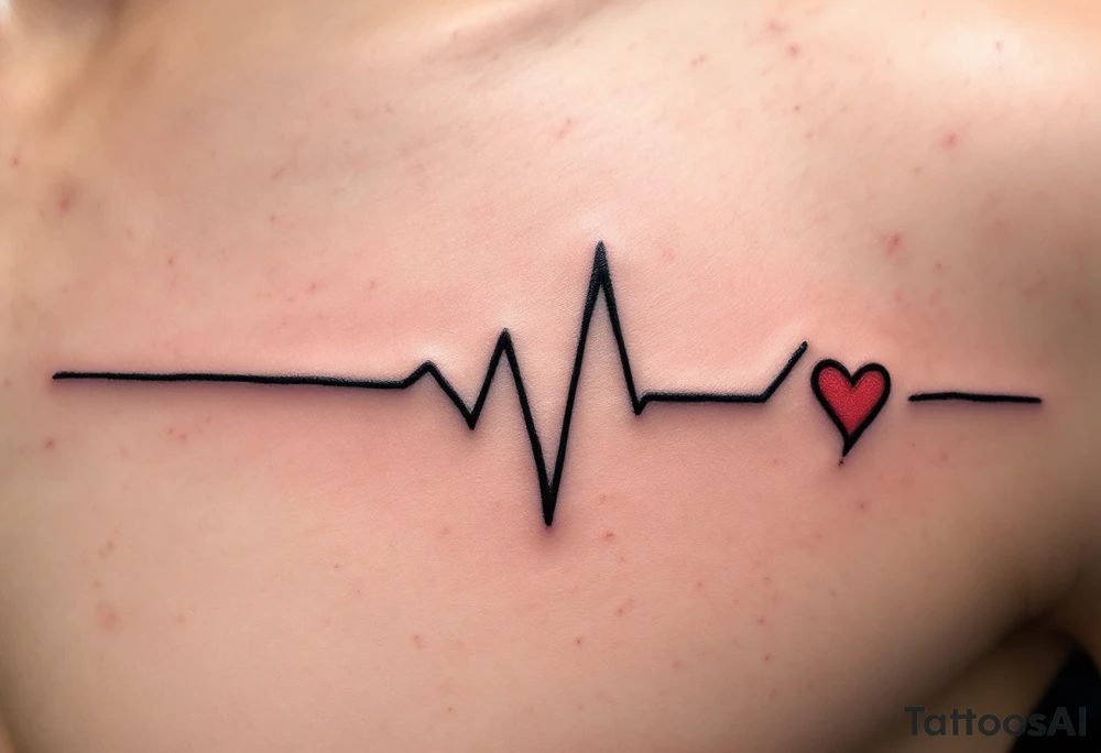 A delicate black and gray EKG line with a small, bright red heart at the end, capturing a heartbeat of love. tattoo idea