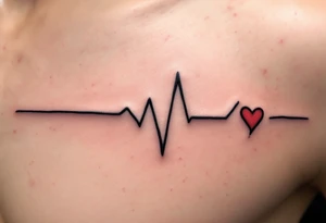 A delicate black and gray EKG line with a small, bright red heart at the end, capturing a heartbeat of love. tattoo idea