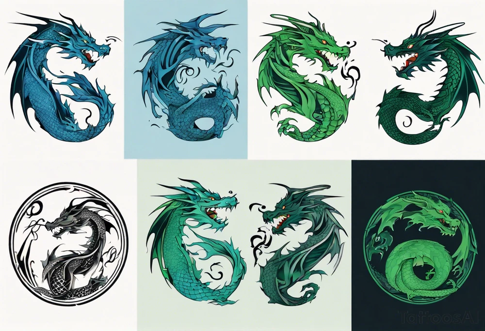 ying yang dragon blue & green tattoo idea