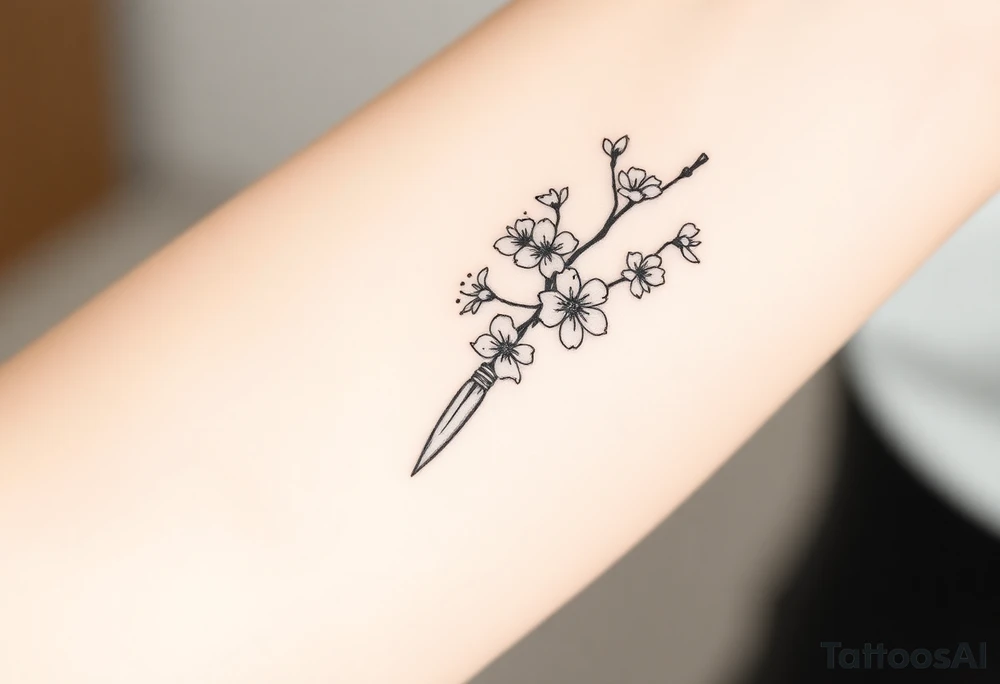 dagger cherry blossoms tattoo idea