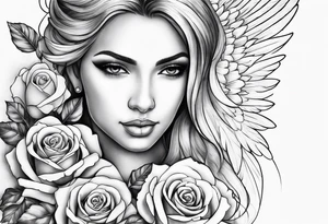 Angel, roses, name MARTINA tattoo idea