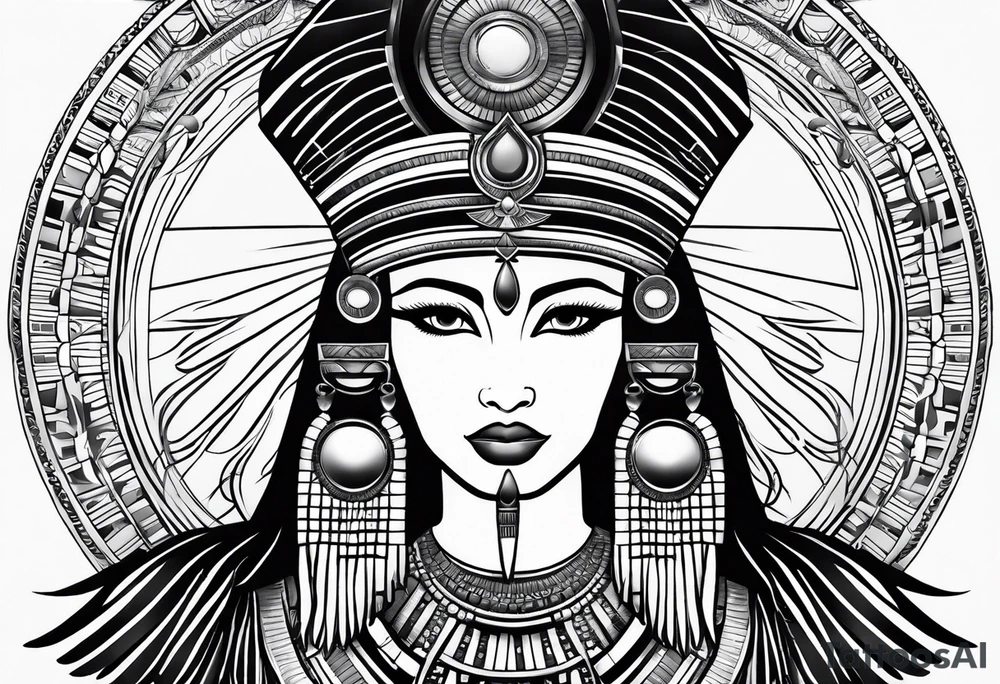 black and white Egyptian goddess Isis tattoo idea