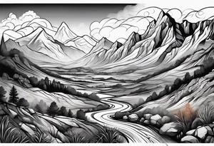 renaissance but western looking plateau and valley with great vastness tattoo idea