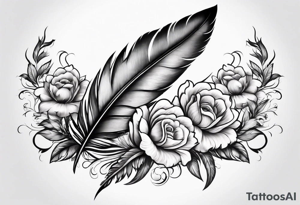 Feather with flowers going up wards tattoo idea