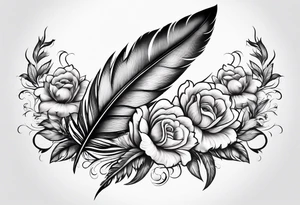 Feather with flowers going up wards tattoo idea