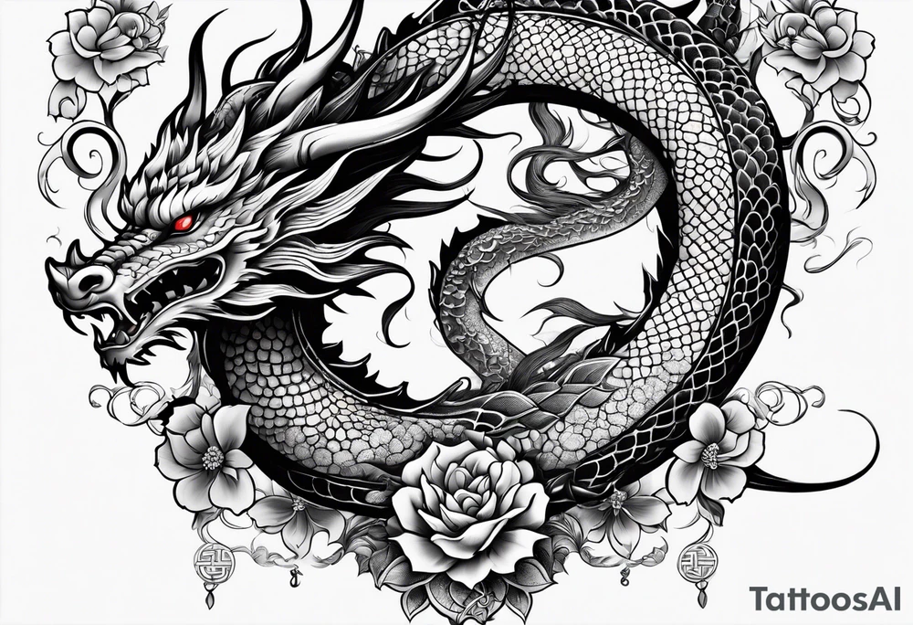 dragon flowers tattoo idea