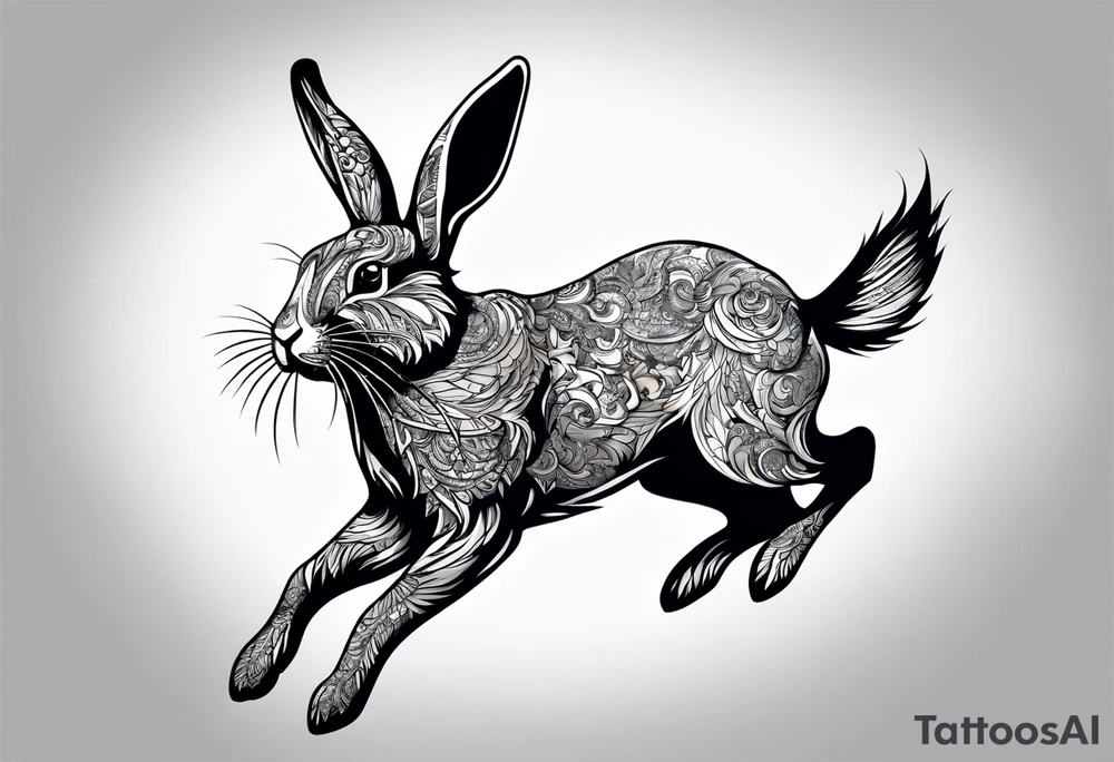 Rabbit breaking from chains and flying away tattoo idea