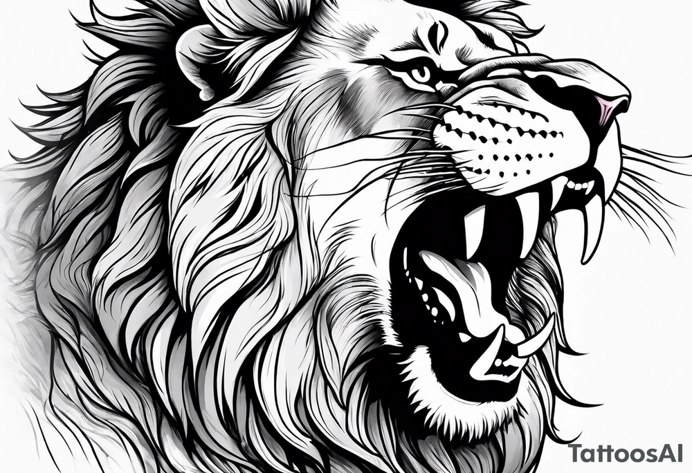 A beautiful lion roaring and showing it's teeth tattoo idea
