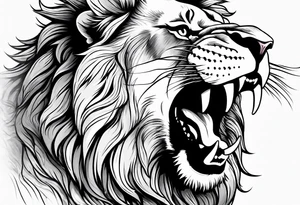 A beautiful lion roaring and showing it's teeth tattoo idea