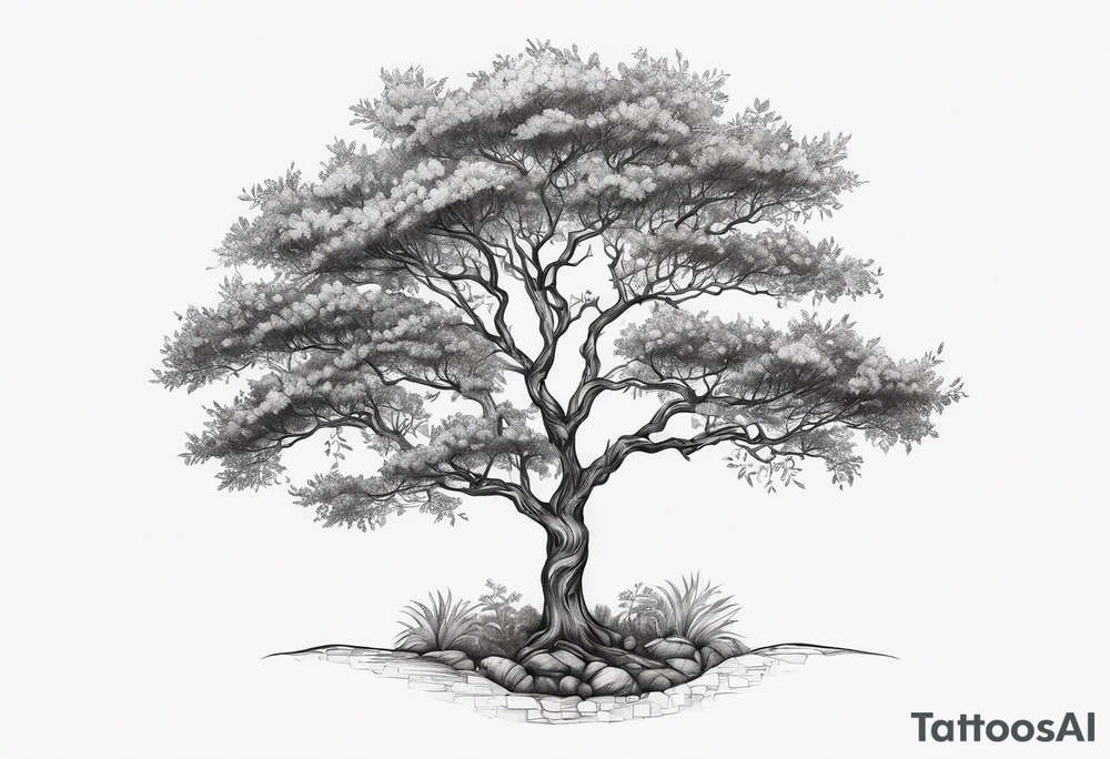Small dainty detailed tree tattoo idea