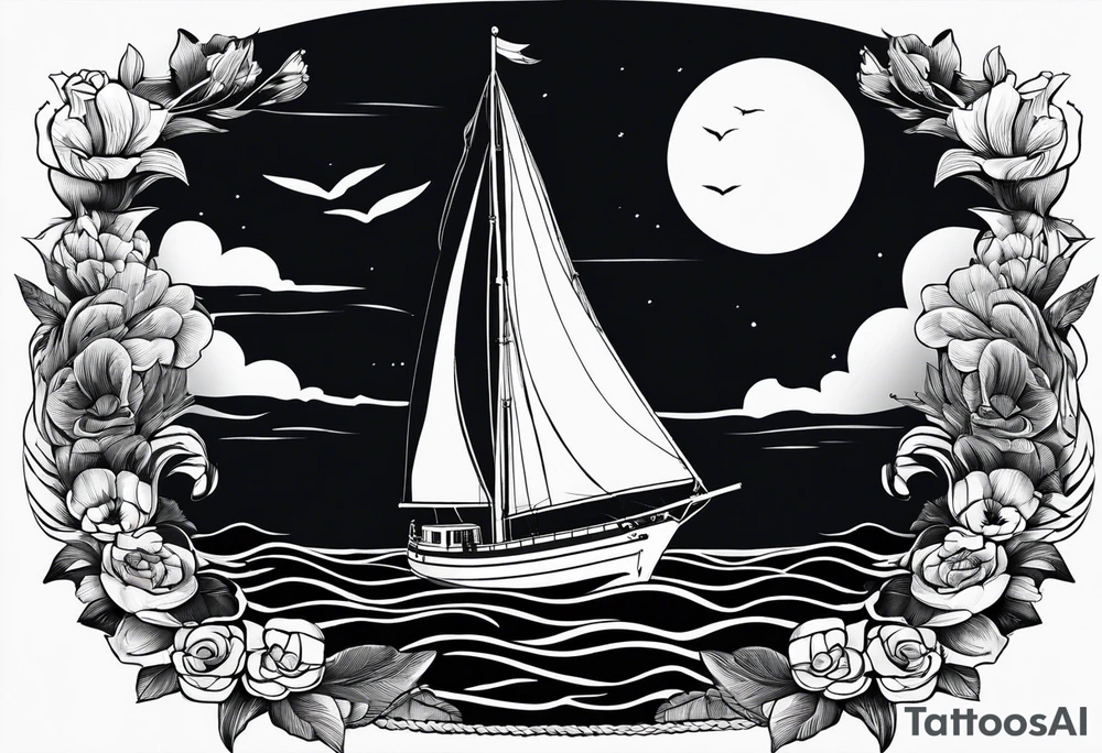 phare maritime sur un petit bateau a voiles. tattoo idea