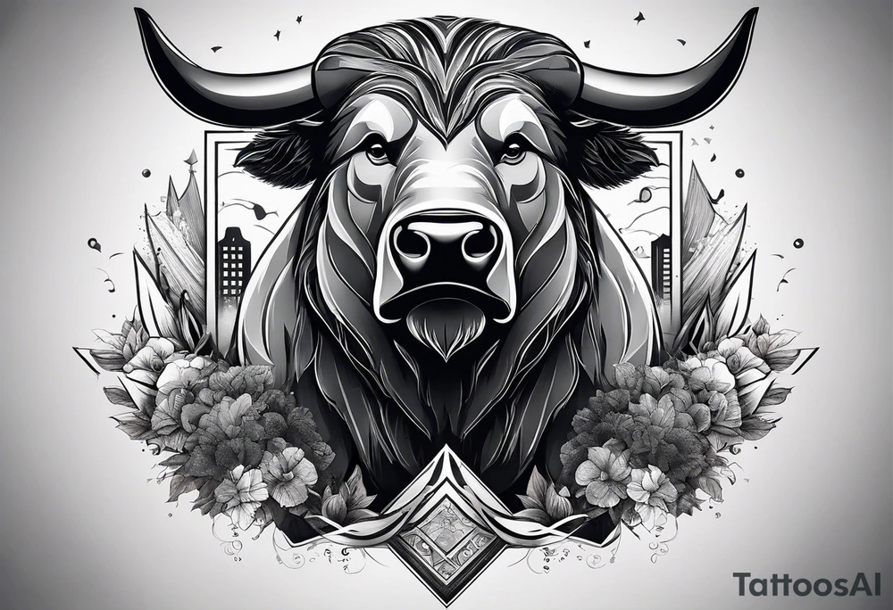 a bull and a bear on financial markets, with an upward arrow passing between them that ends up as a hand tattoo idea