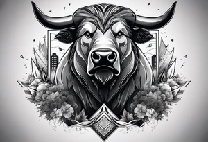 a bull and a bear on financial markets, with an upward arrow passing between them that ends up as a hand tattoo idea