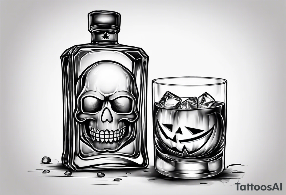 glass of whiskey but the ice cube is a small jack-o-lantern tattoo idea
