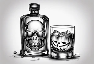 glass of whiskey but the ice cube is a small jack-o-lantern tattoo idea
