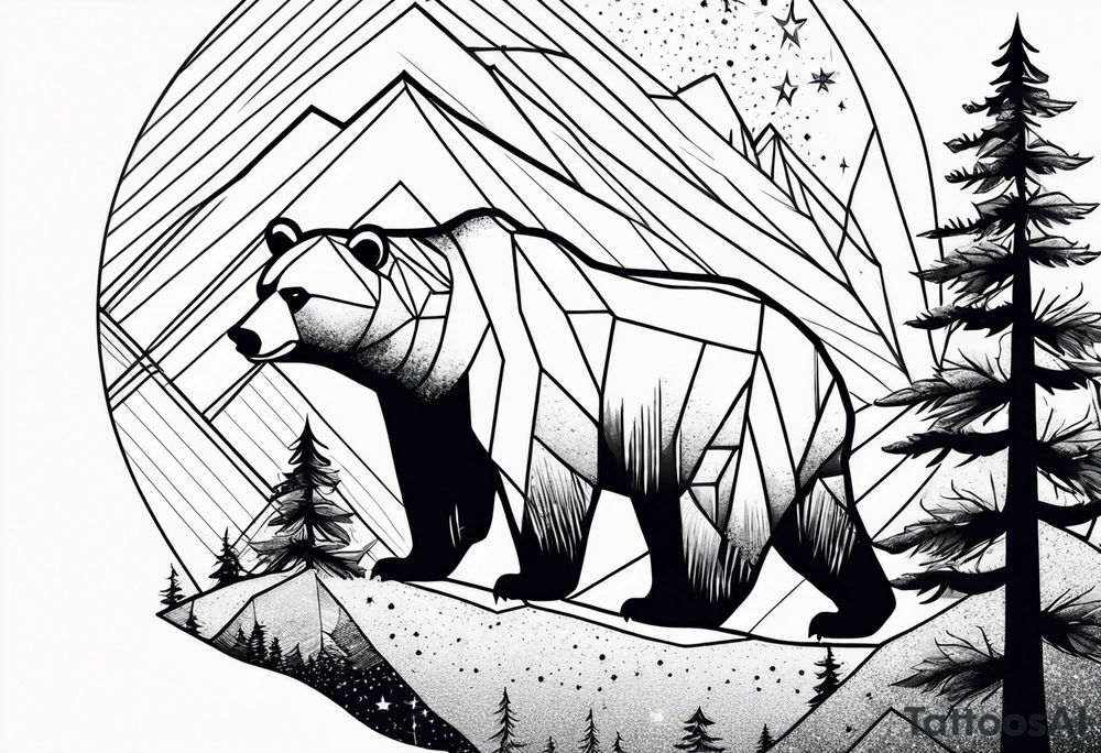 Mountains, travel, adventure, trees, bear, stars tattoo idea Mountains, travel, adventure, trees, bear, stars tattoo idea