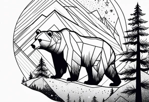 Mountains, travel, adventure, trees, bear, stars tattoo idea