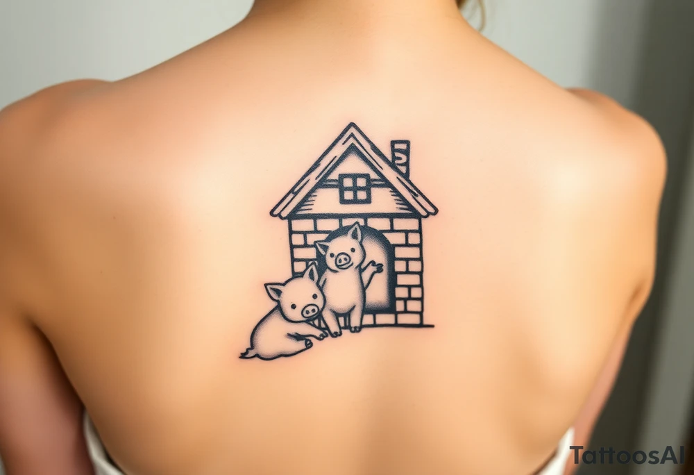 Three little pigs nursery rhyme hiding in a brick house from the big bad wolf tattoo idea