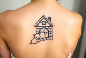 Three little pigs nursery rhyme hiding in a brick house from the big bad wolf tattoo idea