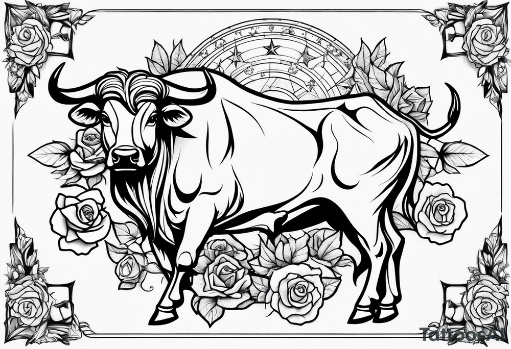 Taurus constellation with stars and roses fine lines tattoo idea Taurus constellation with stars and roses fine lines tattoo idea