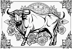 Taurus constellation with stars and roses fine lines tattoo idea