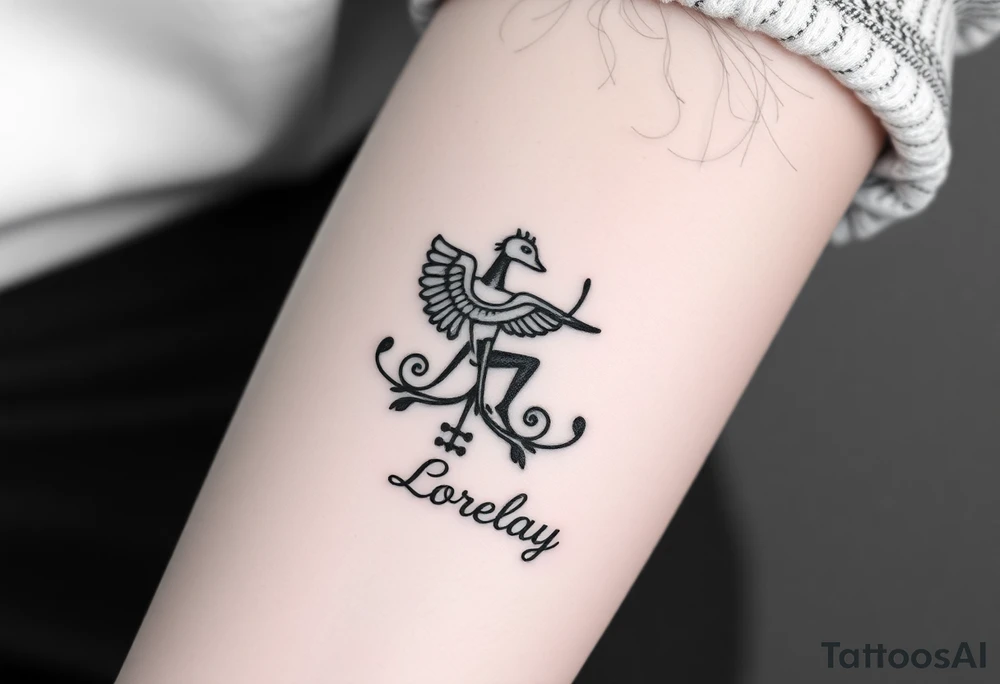 Crea un diseño significativo sobre la cultura egipcia y que tenga el nombre escrito por de bajo del diseño el nombre de mi hermana Lorelay para la parte baja del bíceps tattoo idea